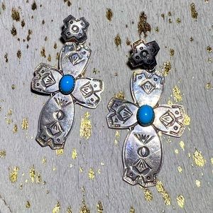 Bold, sterling, silver, and turquoise posts cross earrings 💗